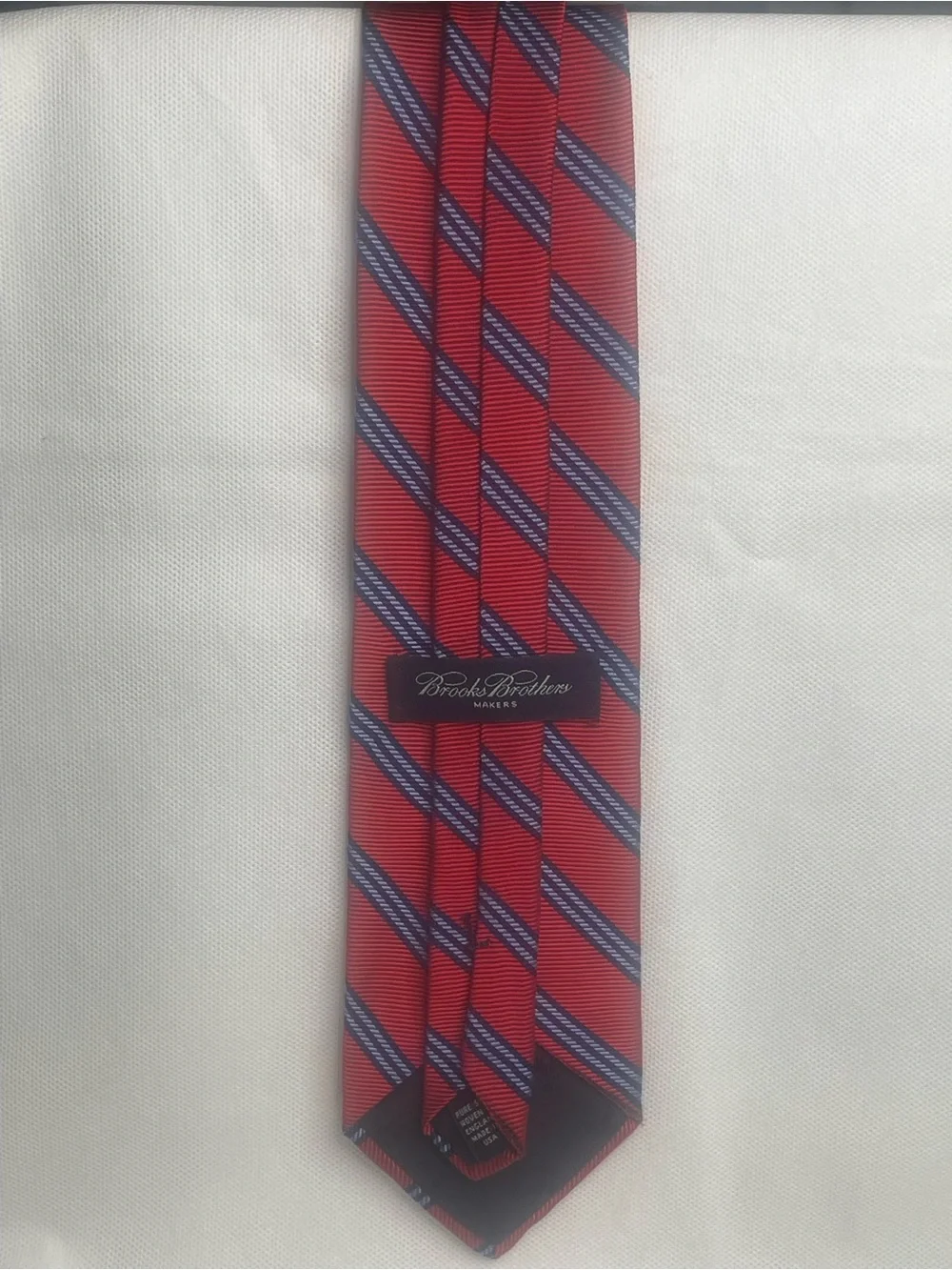 Brooks Brothers Makers Repp Silk Tie Red Preppy Blue Striped Textured Necktie